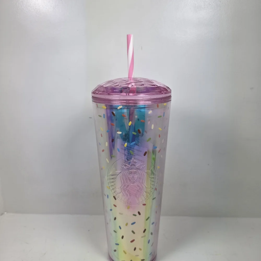 Starbucks Rainbow Confetti Tumbler with Pink Lid